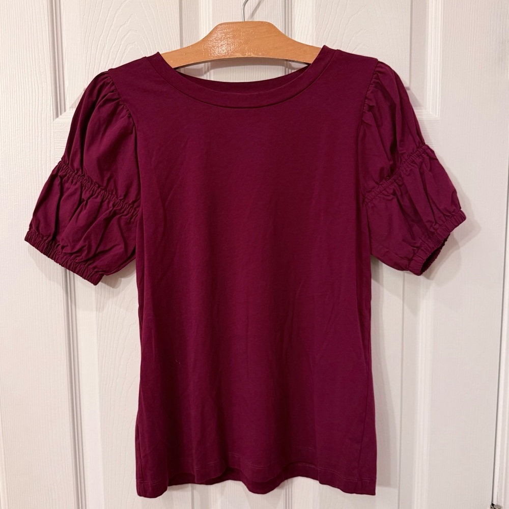 LOFT Rich Plum Puff Sleeve Tee